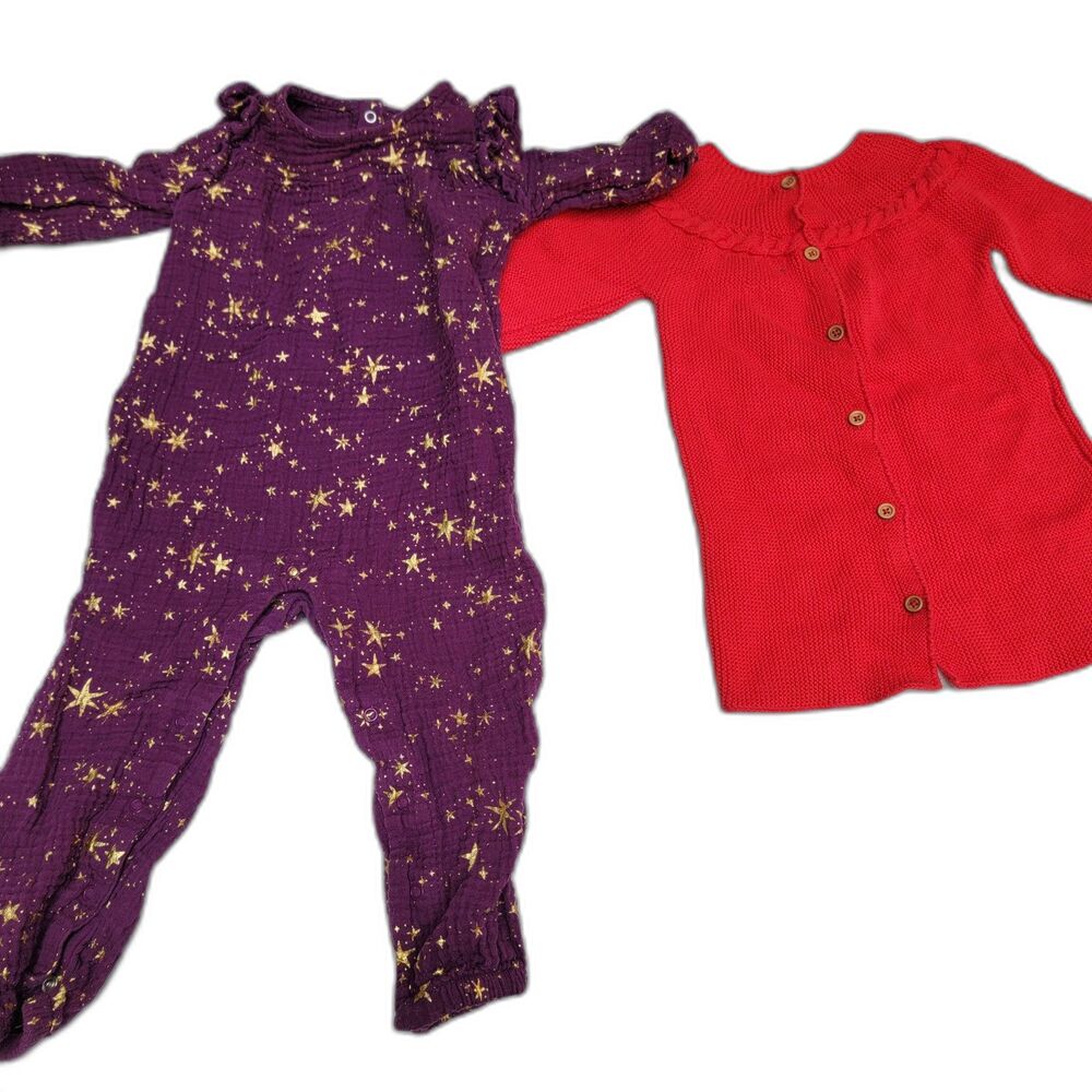 Bundle of x2 Cat & Jack Purple & Cyrillus Red 100% Cotton Babywear Size 18M